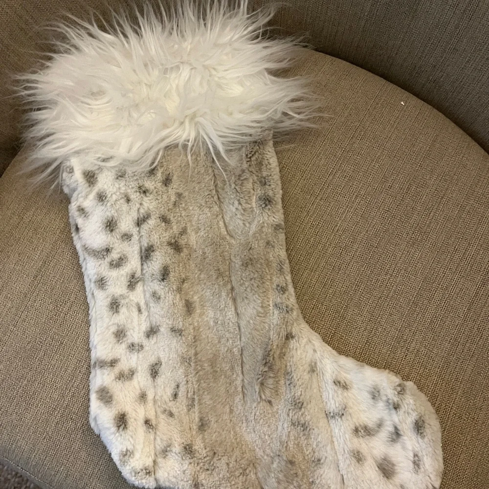 Pottery Barn Teen Christmas stocking Madeline snow leopard faux fur